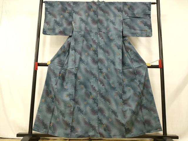 平和屋着物■上質な小紋 紬地 霞舞蝶文 暈し染め 正絹 逸品 未使用 AABH9261fw