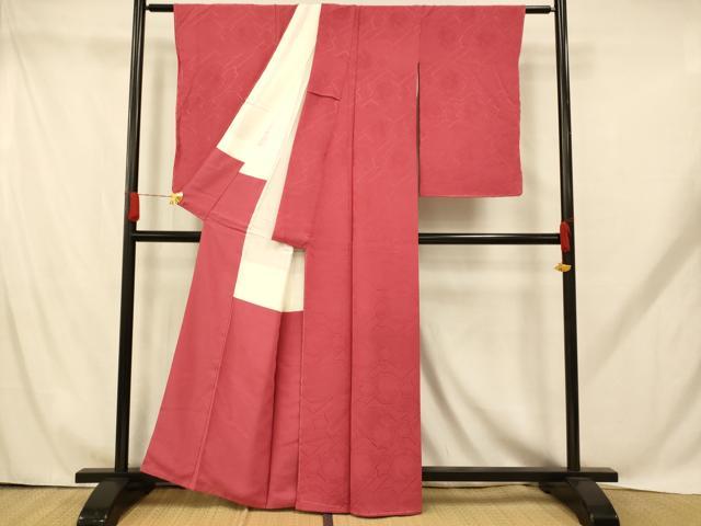 平和屋着物■上質な色無地 花鳥地紋 薔薇色 正絹 逸品 AABH9269fw