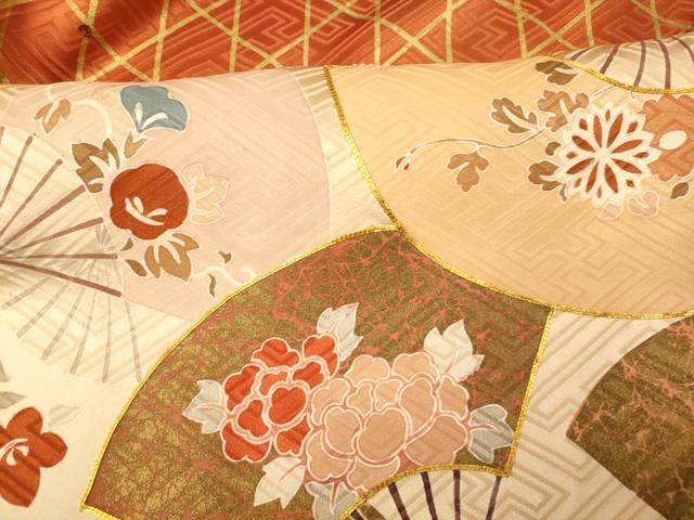 平和屋着物■豪華振袖 駒刺繍 草花扇子格子 金彩 正絹 逸品 AABH9280fw