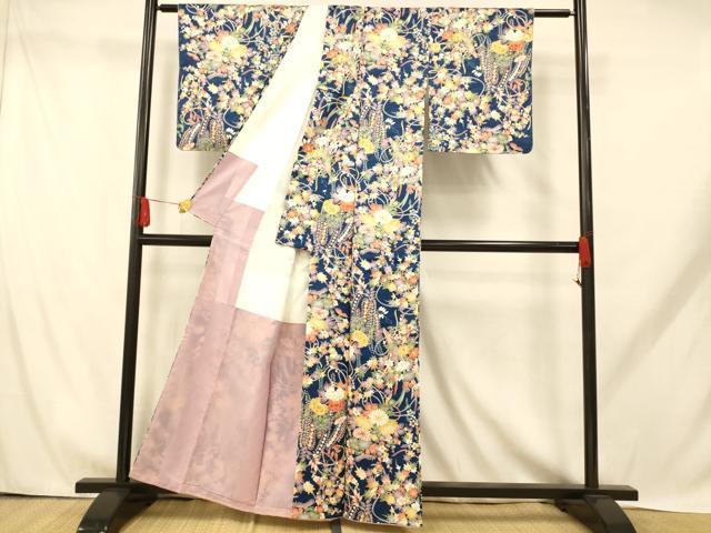 平和屋着物■小紋 草花文 洗える着物 未使用 AABH9283fw