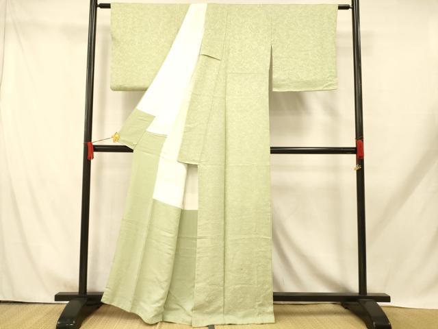 平和屋着物■上質な色無地 辻が花地紋 若葉色 正絹 逸品 AABH9299fw
