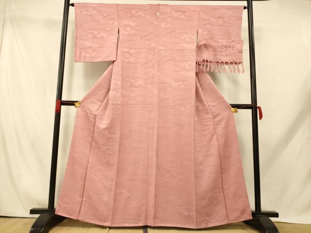 平和屋着物■上質な色無地 青海波地紋 紅梅色 反端付き 正絹 逸品 AABH9302fw