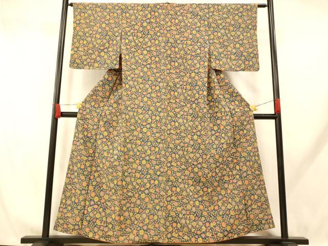 平和屋着物■上質な小紋 更紗花文 正絹 逸品 AABH9310fw