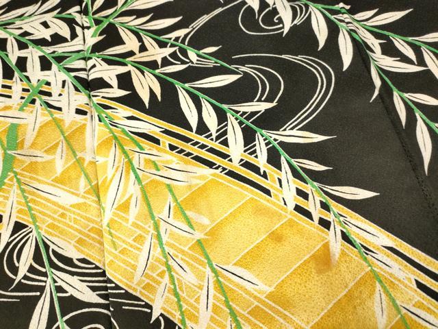 平和屋着物■訪問着 枝葉渡り橋文 黒地 洗える着物 AABH9316fw