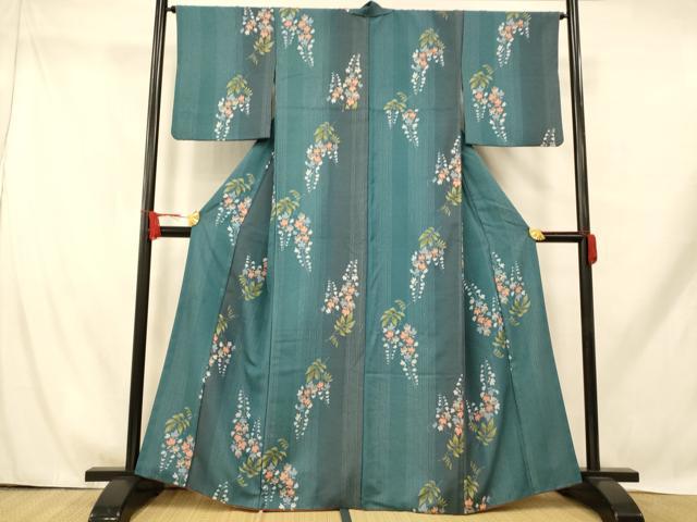 平和屋着物■小紋 枝花文 暈し染め 洗える着物 AABH9321fw