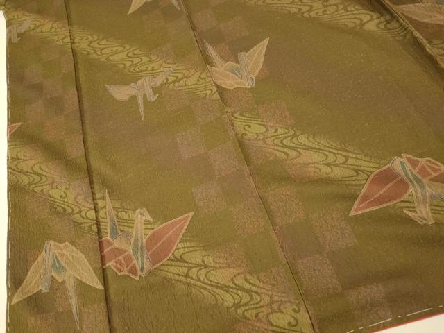 平和屋着物■小紋 斜縞 折り鶴 暈し染め 洗える着物 未使用 AABH9329fw