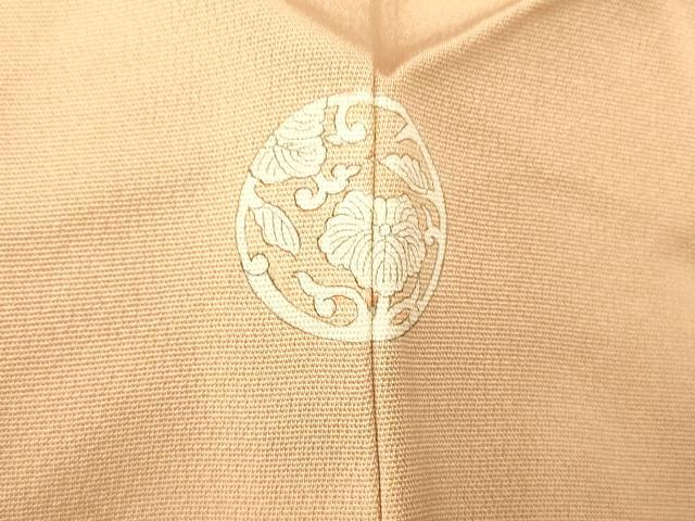 平和屋着物■上質な色無地 雲取り青海波地紋 白茶色 胴抜き仕立て 正絹 逸品 AABH9338fw