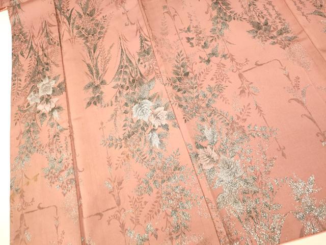 平和屋着物■上質な小紋 寿光織 草花文 銀彩 正絹 逸品 AABH9340fw