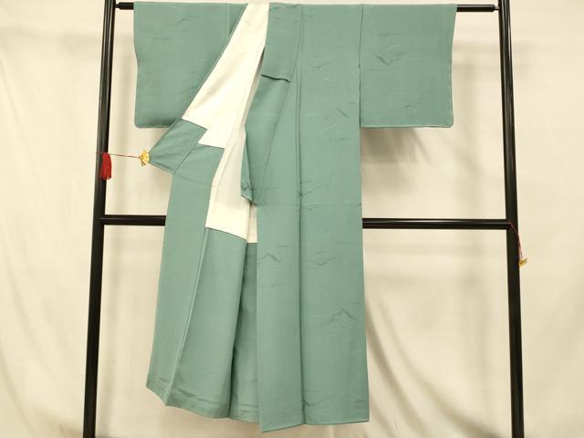 平和屋着物■上質な色無地 山重ね地紋 青竹色 正絹 逸品 AABH9343fw
