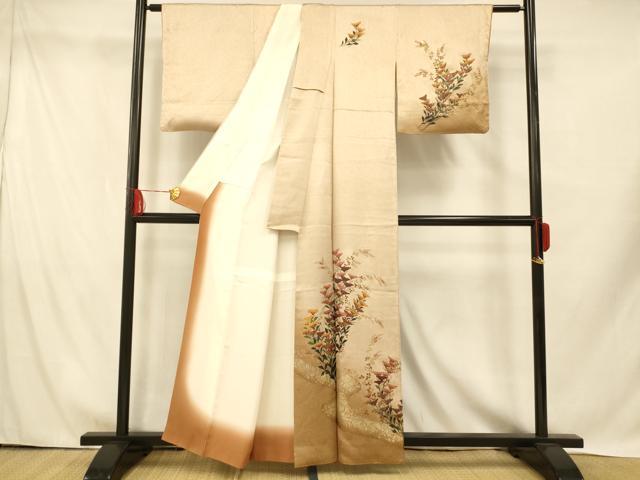 平和屋着物■訪問着 手描き 草花流水文 暈し染め 金銀彩 正絹 逸品 AABH9347fw