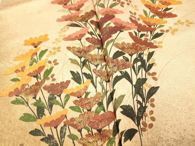 平和屋着物■訪問着 手描き 草花流水文 暈し染め 金銀彩 正絹 逸品 AABH9347fw