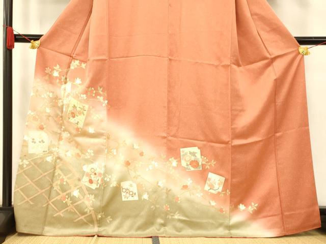 平和屋着物■訪問着 枝花色紙文 暈し染め 金彩 正絹 逸品 AABH9355fw