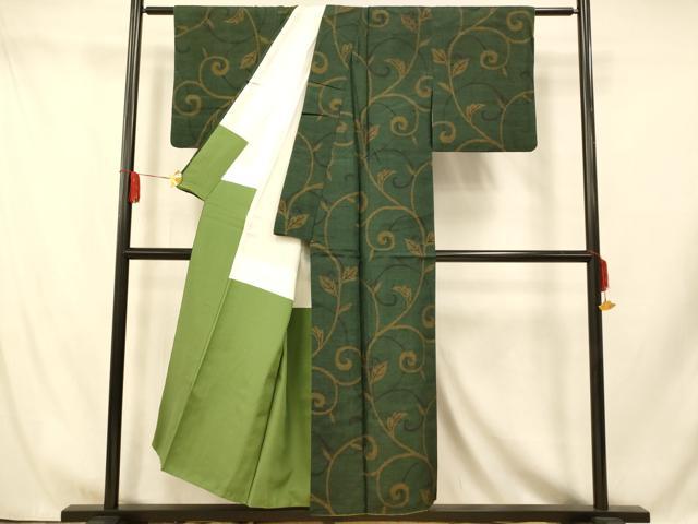 平和屋着物■上質な紬 花唐草文 正絹 逸品 AABH9357fw