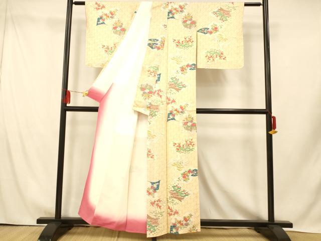 平和屋着物■上質な小紋 冊子風景草花文 金彩 正絹 逸品 AABH9359fw