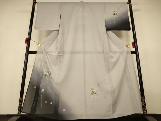 平和屋着物*夏物 訪問着 絽 草花文 暈し染め 銀彩 正絹 逸品 AABH9369jd