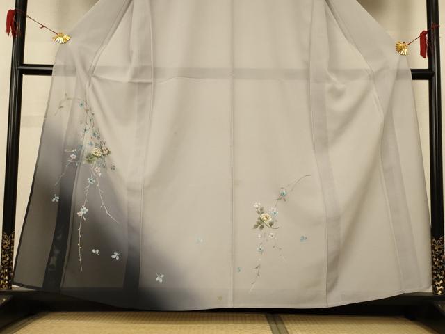 平和屋着物*夏物 訪問着 絽 草花文 暈し染め 銀彩 正絹 逸品 AABH9369jd