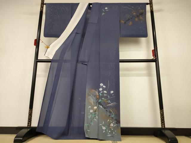 平和屋着物*夏物 訪問着 絽 手描き 草花文 暈し染め 金彩 正絹 逸品 AABH9379jd