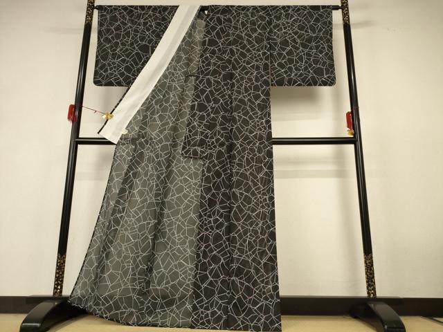 平和屋着物*夏物 小紋 絽 幾何学文様 洗える着物 AABH9380jd