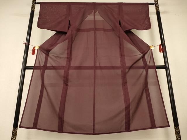 平和屋着物*夏物 色無地 絽 赤褐色 洗える着物 AABH9404jd