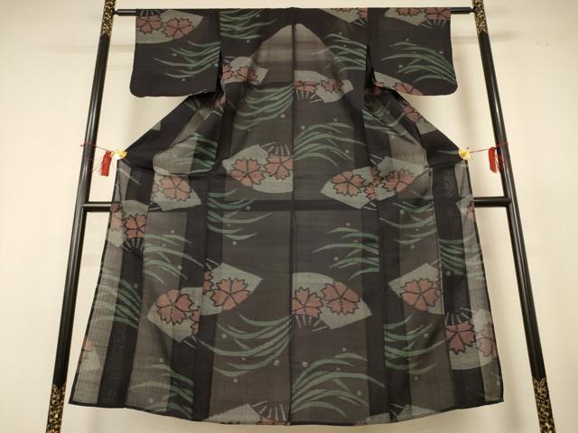 平和屋着物*夏物 紗紬 扇面花文 正絹 逸品 AABH9419jd