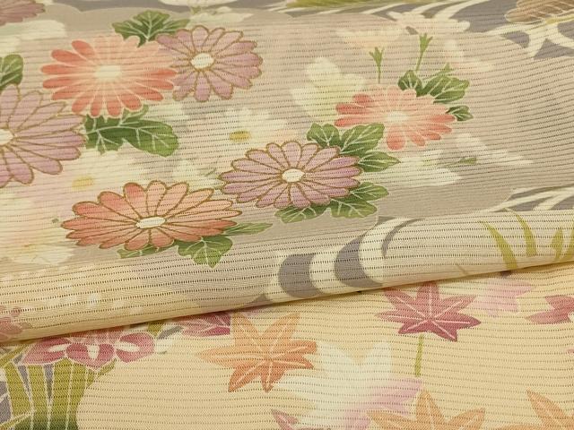 平和屋着物*夏物 訪問着 絽 友禅 草花霞文 金彩 正絹 逸品 AABH9428jd