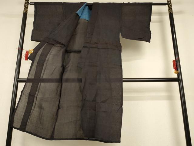 平和屋着物*夏物 男性 上布 色無地 紫黒色 麻 逸品 AABH9431jd