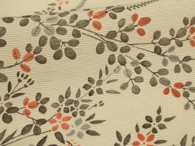 平和屋着物*夏物 小紋 絽 手描き 草花文 正絹 逸品 AABH9442jd