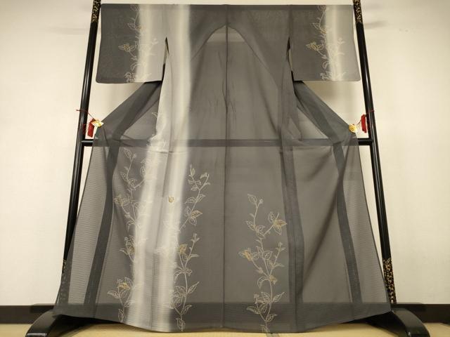 平和屋着物*夏物 訪問着 紗 草花文 暈し染め 金彩 正絹 逸品 AABH9473jd
