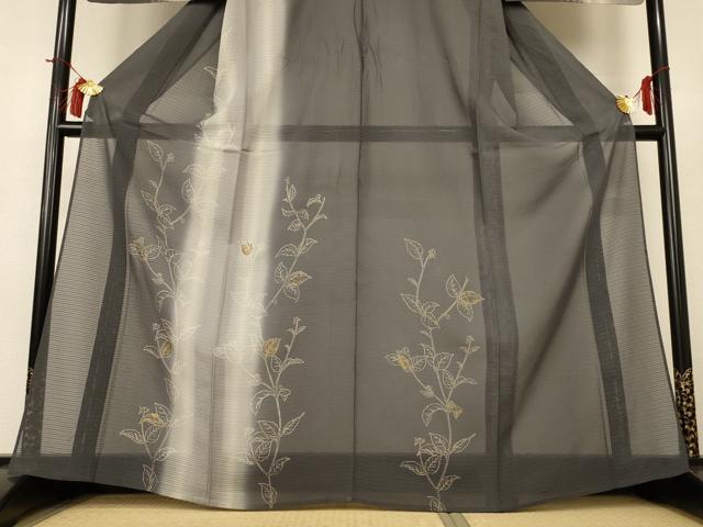平和屋着物*夏物 訪問着 紗 草花文 暈し染め 金彩 正絹 逸品 AABH9473jd