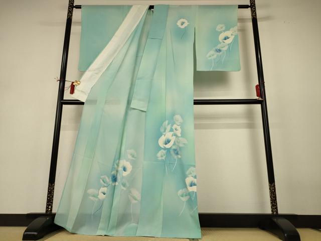 平和屋着物*夏物 訪問着 絽 草花文 暈し染め 銀彩 正絹 逸品 AABH9477jd
