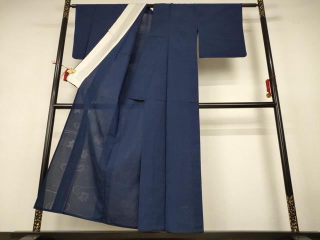 平和屋着物*夏物 色無地 流水楓紋紗 留紺色 正絹 逸品 AABH9483jd