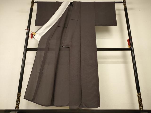 平和屋着物*夏物 色無地 縦絽 芝紋紗 海松茶色 正絹 逸品 AABH9514jd