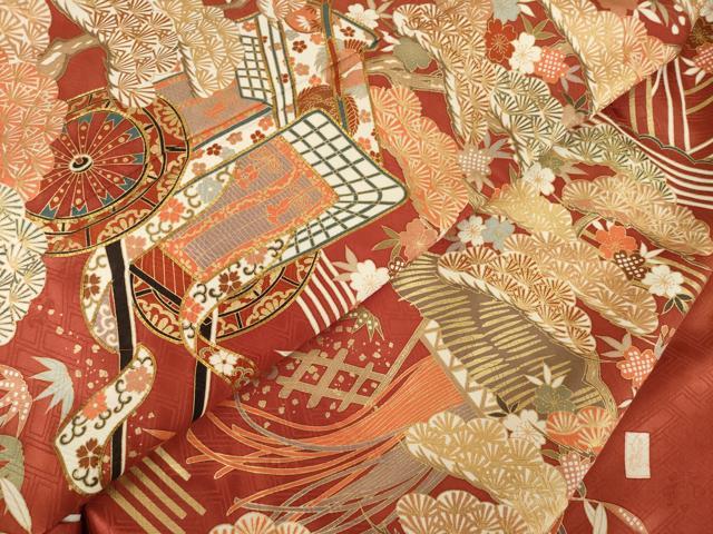 平和屋着物●十日町老舗ブランド 吉澤友禅 吾妻徳穂 振袖 駒刺繍 松竹梅吉祥御所車花文 金彩 ロング丈 正絹 逸品 AABH9526ck