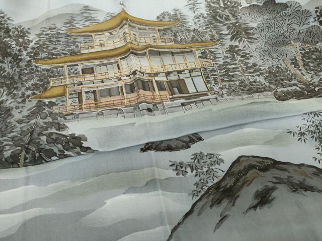 平和屋着物●男性 長襦袢 袷 手描き 風景文 金彩 正絹 逸品 AABH9528ck