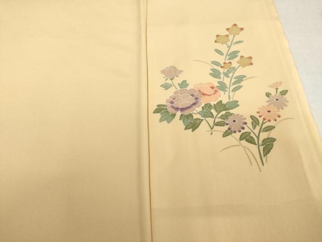 平和屋着物●本加賀友禅作家 藤村加泉 色無地 霞地紋 杏色 正絹 逸品 AABH9529ck