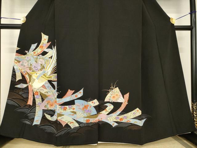 平和屋着物●豪華黒留袖 刺繍 蔓帯花鳥文 金彩 正絹 逸品 AABH9534ck