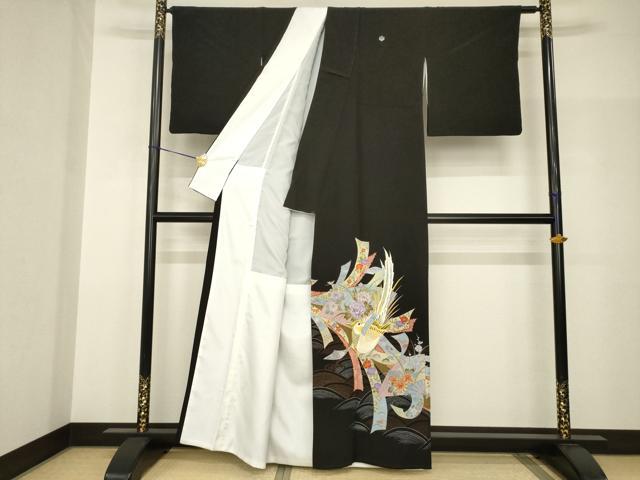 平和屋着物●豪華黒留袖 刺繍 蔓帯花鳥文 金彩 正絹 逸品 AABH9534ck