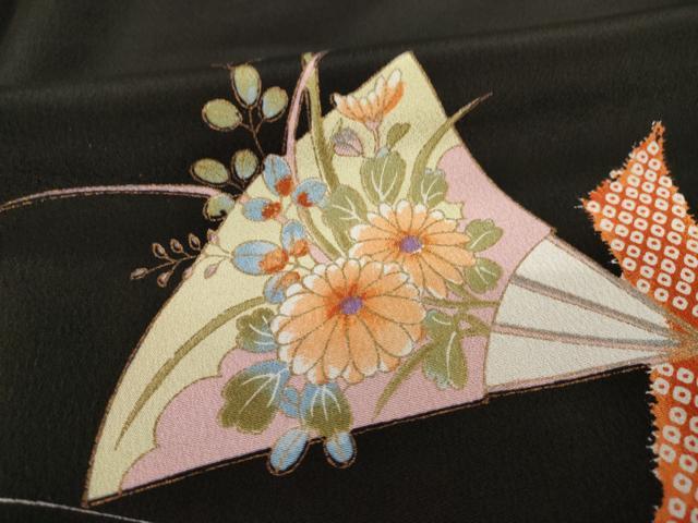 平和屋着物●豪華黒留袖 刺繍 蔓帯花鳥文 金彩 正絹 逸品 AABH9534ck