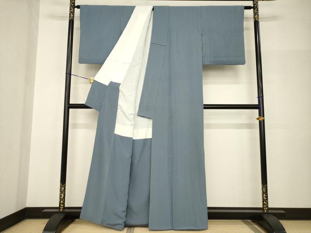 平和屋着物●上質な色無地 御召御納戸色 正絹 逸品 AABH9535ck