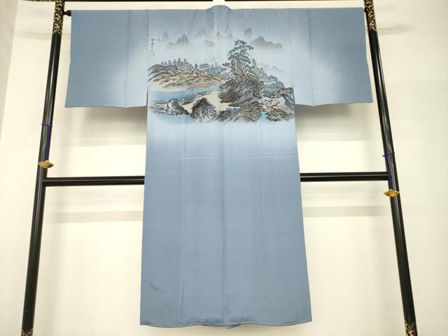 平和屋着物●男性 長襦袢 袷 手描き 風景文 正絹 逸品 AABH9542ck