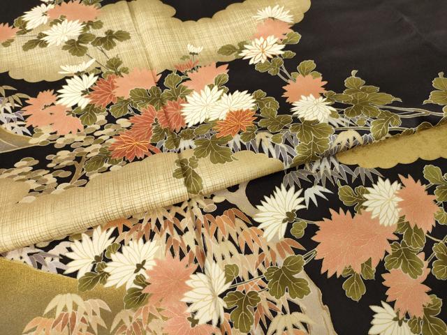平和屋着物●訪問着 駒刺繍 雲重ね枝花文 金彩 正絹 逸品 AABH9544ck