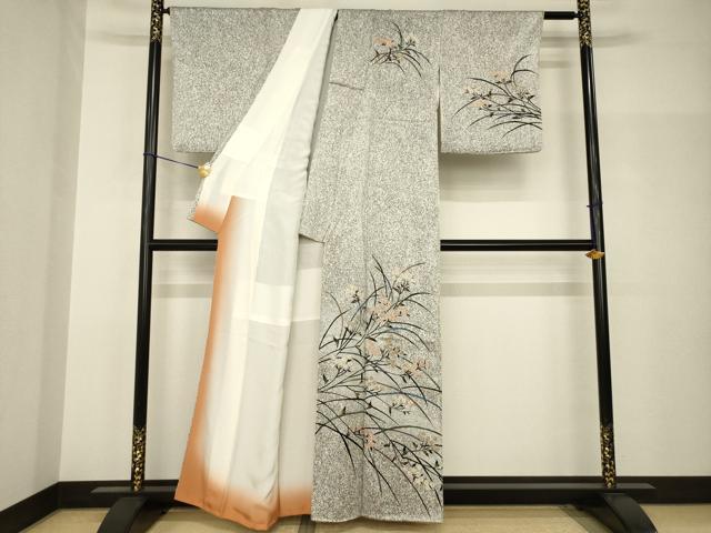 平和屋着物●訪問着 草花文 黒地 正絹 逸品 AABH9550ck
