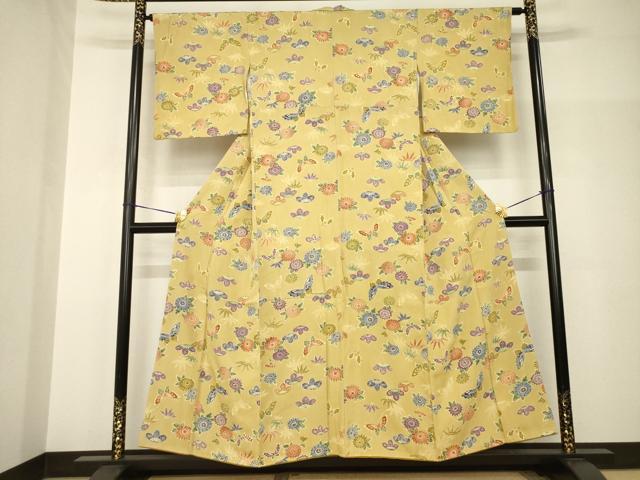 平和屋着物●上質な小紋 型染め 花蝶文 正絹 逸品 AABH9559ck