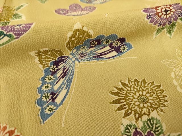 平和屋着物●上質な小紋 型染め 花蝶文 正絹 逸品 AABH9559ck