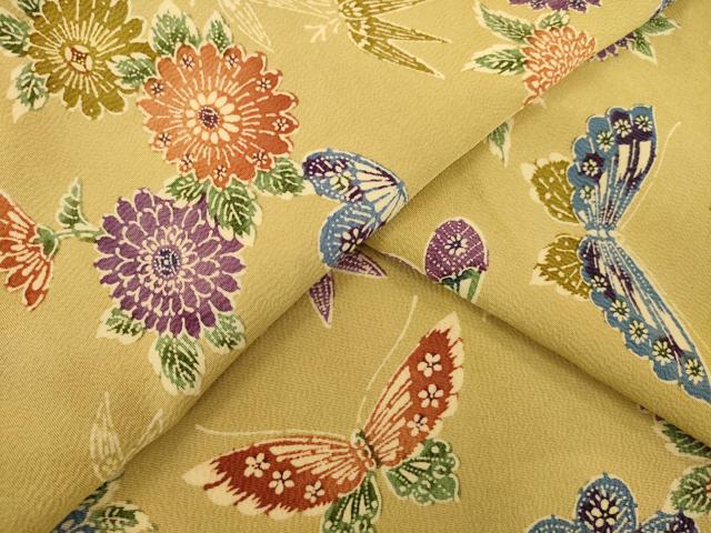 平和屋着物●上質な小紋 型染め 花蝶文 正絹 逸品 AABH9559ck