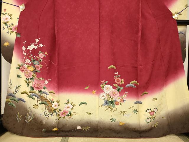 平和屋着物●豪華振袖 渡り橋花文 暈し染め 金彩 正絹 逸品 未使用 AABH9569ck