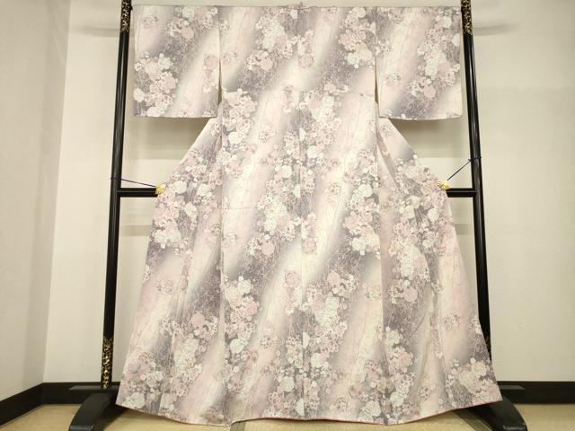 平和屋着物●上質な小紋 枝花文 暈し染め 正絹 逸品 AABH9571ck