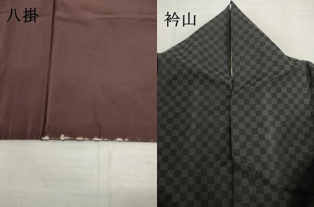平和屋着物●上質なお召 縞 市松文様 黒地 正絹 逸品 AABH9585ck