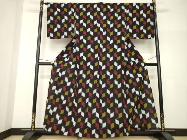 平和屋着物●久留米絣 単衣 幾何学文様 綿 逸品 AABH9594ck