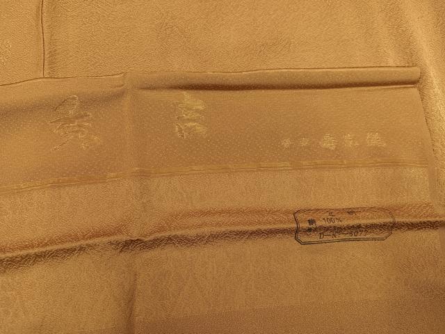 平和屋着物●上質な色無地 寿光織 秀吉 草花地紋 黄橡色 反端付き 正絹 逸品 未使用 AABH9606ph